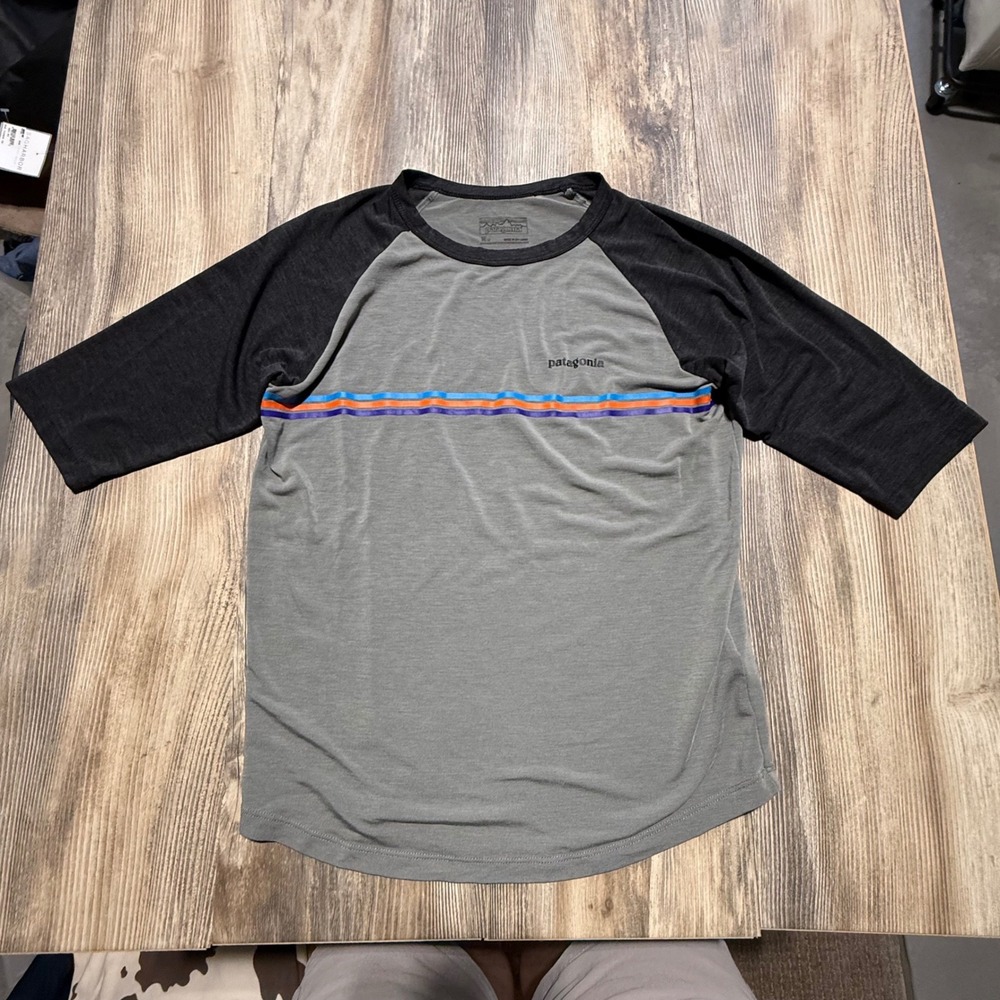 Gorpcore Patagonia Raglan Tee Grey Black Stripe Skatecore Kids M 10